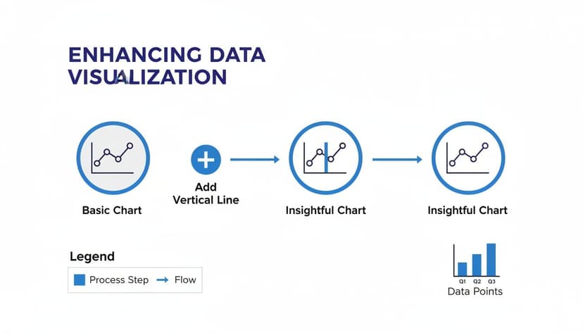 A diagram illustrates enhancing data visualization by adding a vertical line to a basic line chart.