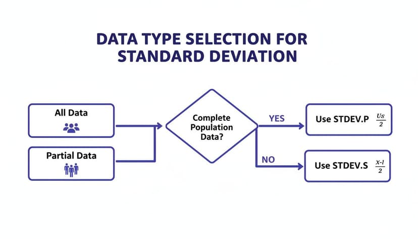 Flowchart guiding standard deviation calculation method based on complete or partial population data.