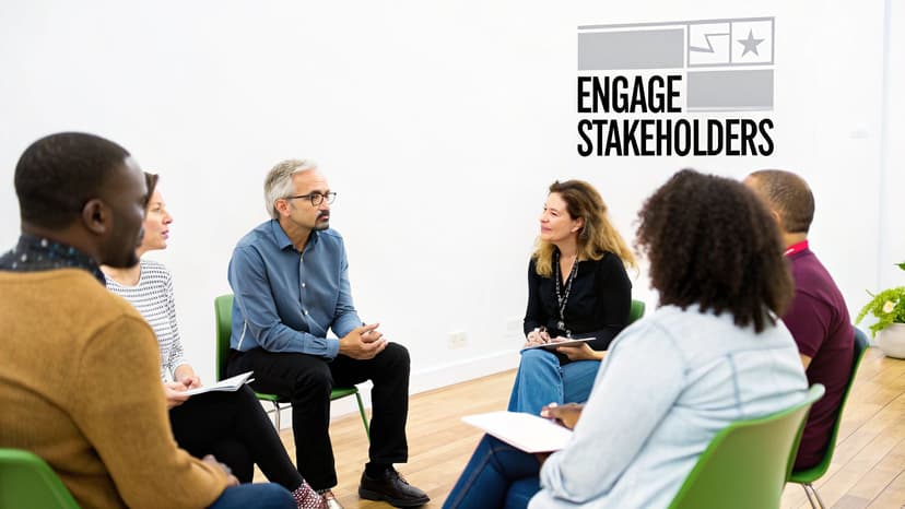 Diverse group of professionals sitting in circle during stakeholder engagement meeting discussion