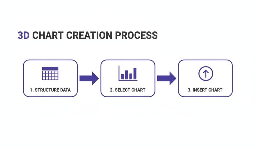Diagram illustrating the 3D chart creation process with three steps: structure data, select chart, and insert chart.