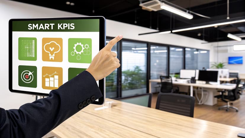 A magnifying glass focusing on a target, symbolizing the selection of the right KPIs.