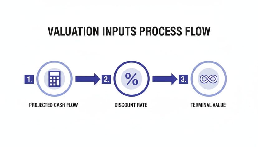 A flow chart illustrating the valuation inputs process: Projected Cash Flow, Discount Rate, and Terminal Value.