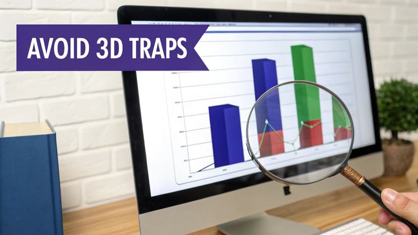 A hand holds a magnifying glass over a computer screen with 3D charts and 'AVOID 3D TRAPS' banner.