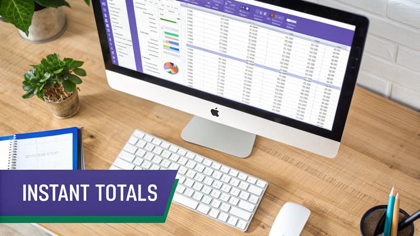A tidy workspace featuring an iMac displaying spreadsheet data and charts, with a keyboard, mouse, and plants on a wooden desk.