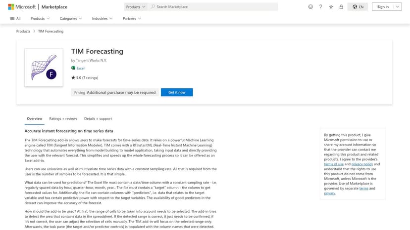 TIM Forecasting for Excel (Tangent Works) - AppSource