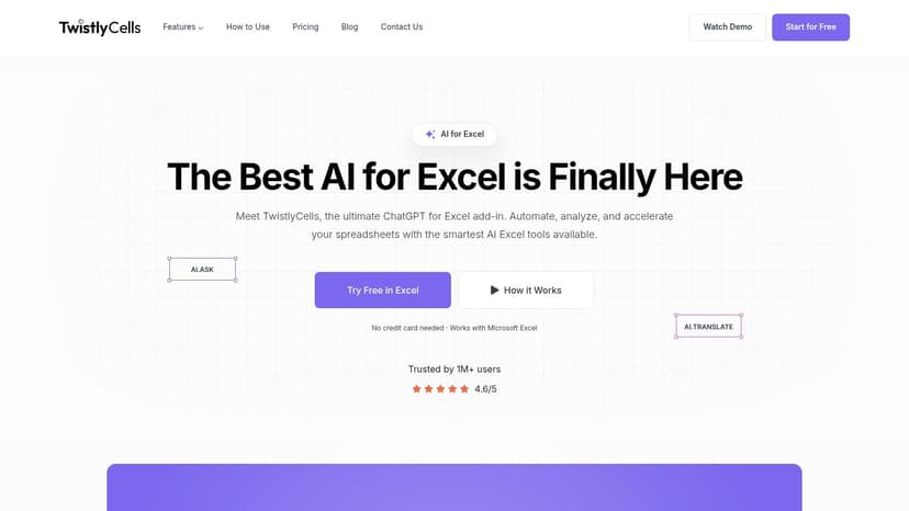 TwistlyCells (developer site for ChatGPT for Excel)