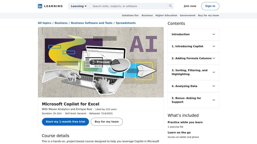 LinkedIn Learning — Copilot in Excel courses