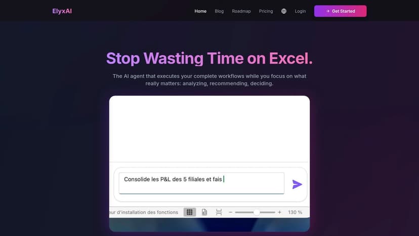 Elyx.AI agent executing a data transformation workflow directly inside an Excel spreadsheet