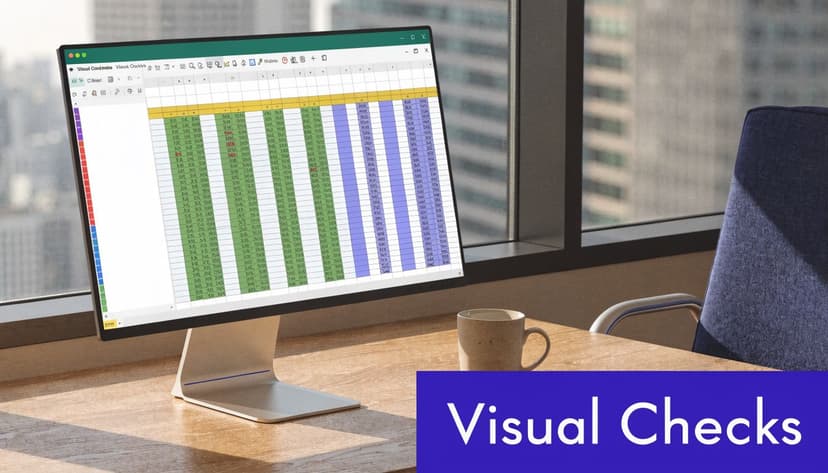 A computer monitor displaying an Excel spreadsheet with highlighted data, set in a modern office workspace.