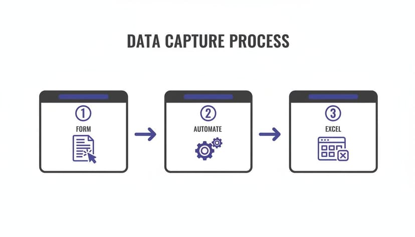 Flowchart illustrating a data capture process with three steps: form input, automation, and Excel output.
