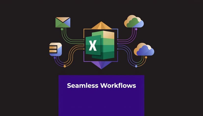 A graphic illustration showing a Microsoft Excel icon connected to digital icons like clouds and documents representing automation.