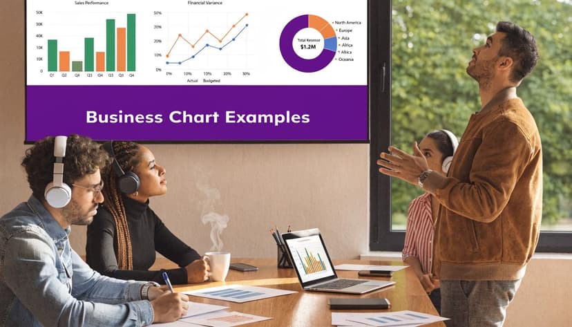 A diverse business team collaborating on financial data presentations during a professional office meeting.