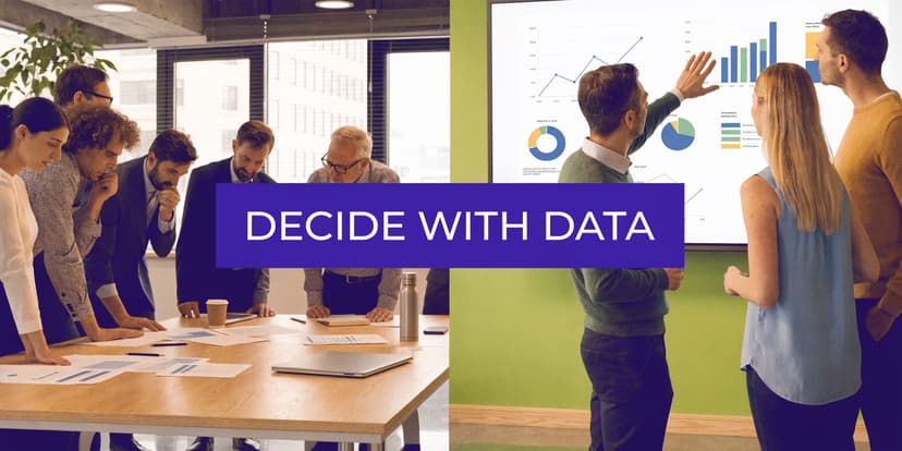 A professional team collaborating on business strategy using data analytics and charts in a modern office environment.