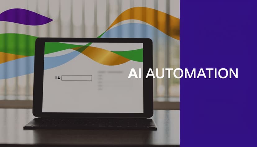 A tablet on a desk showing an AI automation interface with a text input field