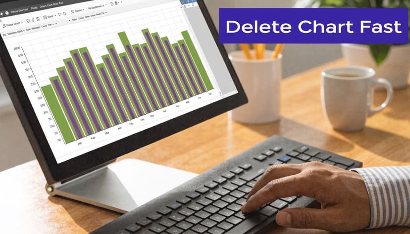 A professional typing on a keyboard in front of a computer screen showing an Excel chart.