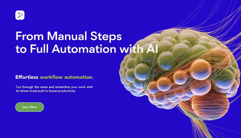 A conceptual illustration of a brain made of interconnected spheres, representing AI-driven workflow automation and productivity.