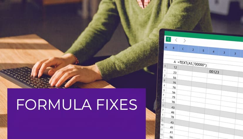 A person working at a desk with a laptop showing Excel spreadsheet formulas and formatting tips.