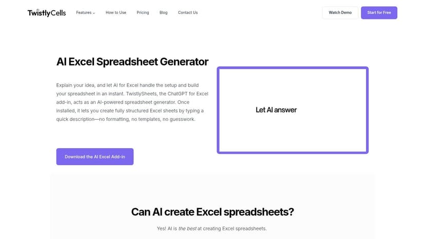 TwistlyCells / TwistlySheets ChatGPT for Excel