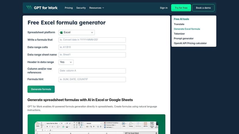 GPT for Work — Free Excel Formula Generator