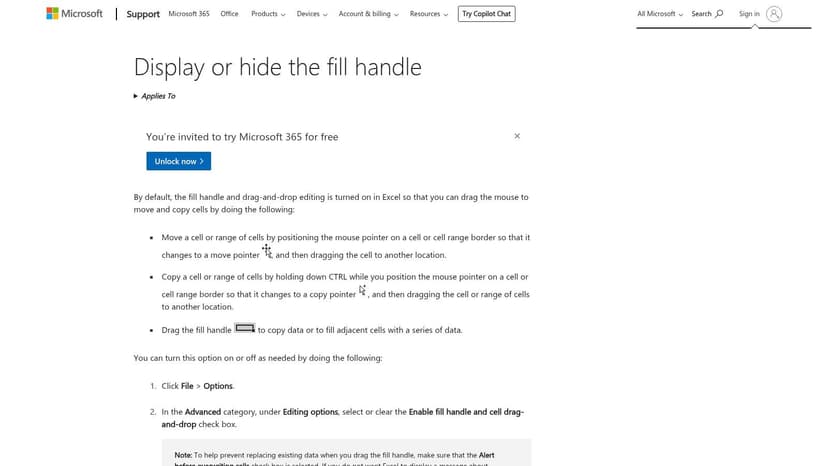 Screenshot from https://support.microsoft.com/en-us/office/display-or-hide-the-fill-handle-80918200-9ae9-4615-93c9-13d4f1496f81