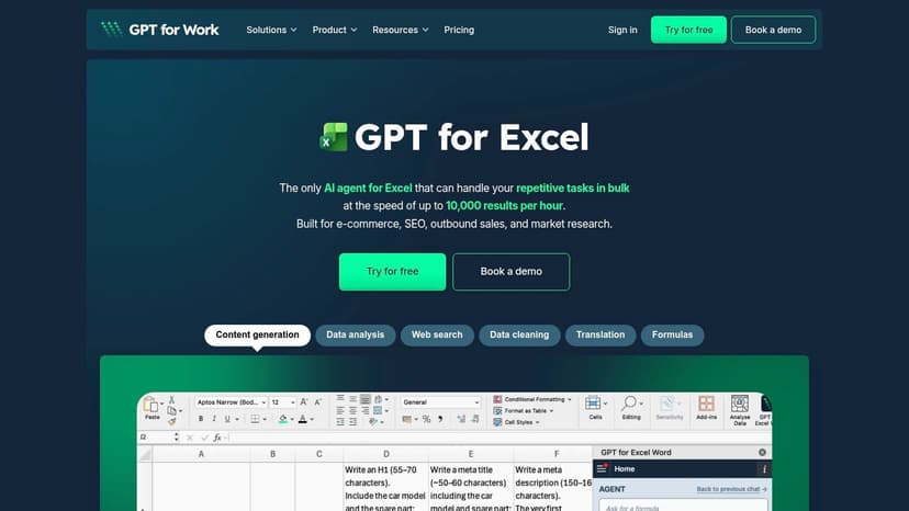 GPT for Excel (by GPT for Work)